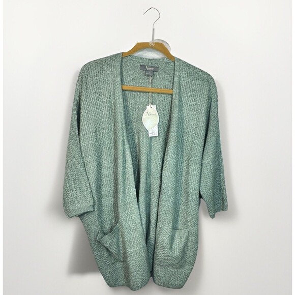 Natural Refletions Cardigan Green Open Knit 3/4 Sleeve Pockets Women S NEW - Picture 1 of 7